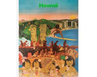 Hawaii Art Hawaiian Print Vintage Travel Poster (XR1854)a