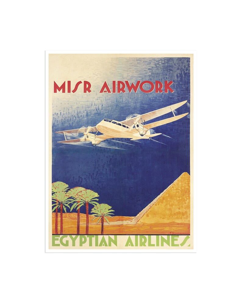 Egypt Travel Poster Egyptian Airlines Art Print xr2199a Etsy