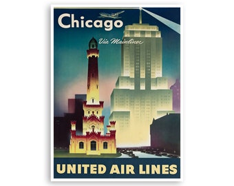 Chicago reisposter United Airlines print City Art (XR3637)a
