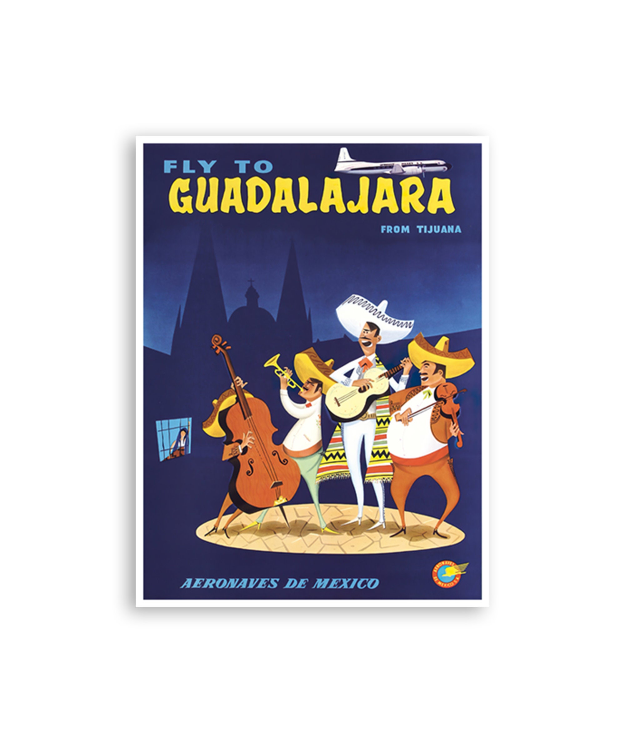 Guadalajara Art Mexico Travel Poster Aeronaves Airlines Print (XR4003)a