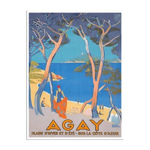 Póster de viaje de Agay Art France Beaches, impresión artística vintage para decoración del hogar (XR2999)