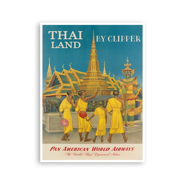 Thailand Art Thai Decor Vintage Travel Poster Buddhist Monks Print (XR3756)