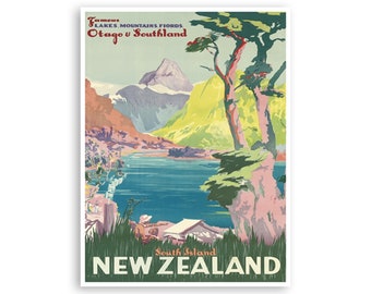 New Zealand Wall Art Travel Poster Print Retro (XR2975)