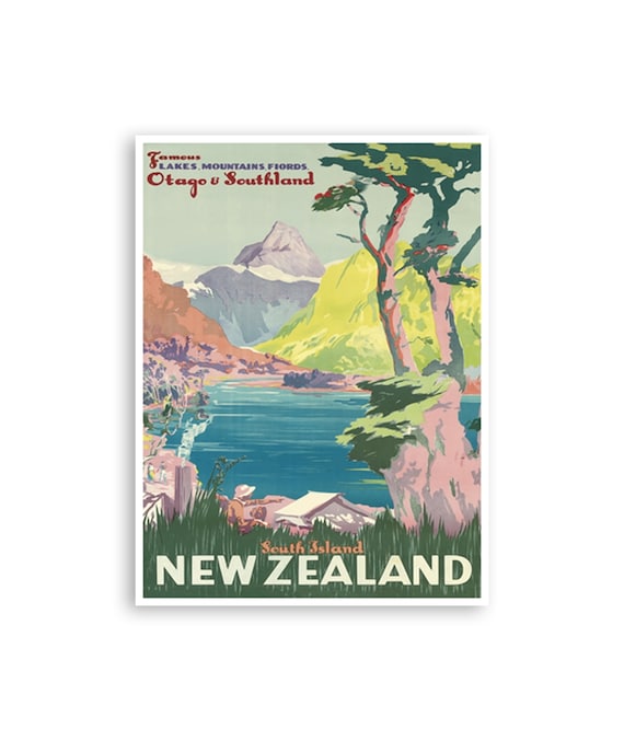 New Zealand Vintage Travel Poster Print painting on canvas choose size New Zealand Vintage Travel Poster Print painting on canvas choose size