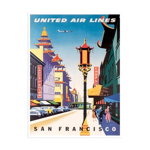 San Francisco Print California Travel Poster Chinatown Art United Airlines (XR1836)a