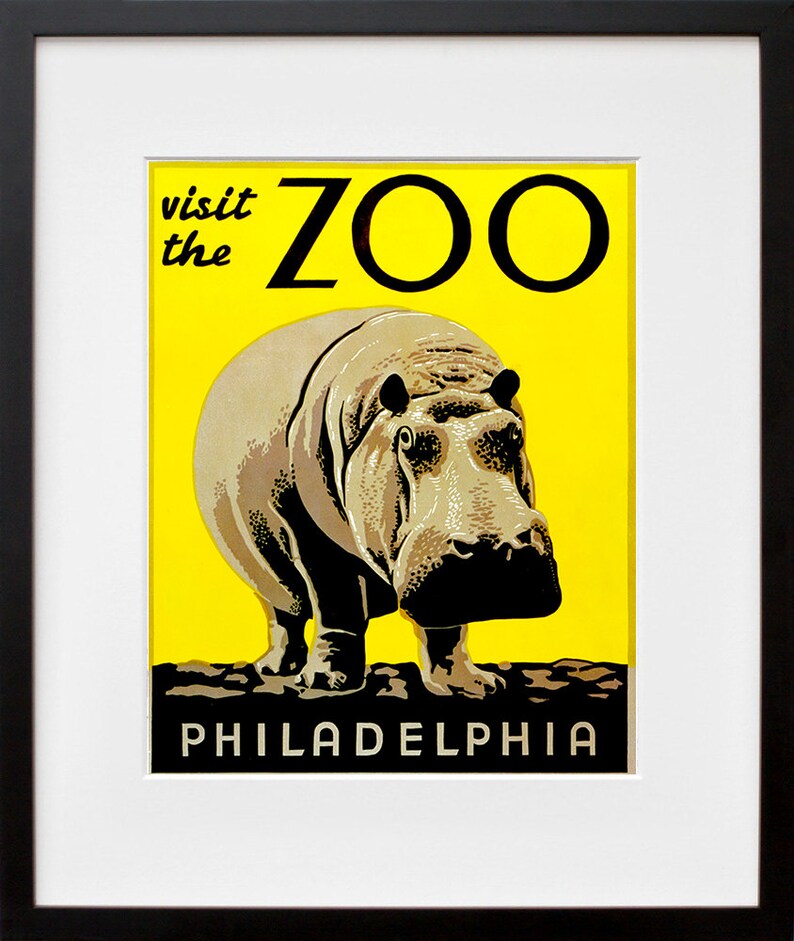 ZT196 Animal Art Poster Zoo Hippo Print Vintage Home Decor
