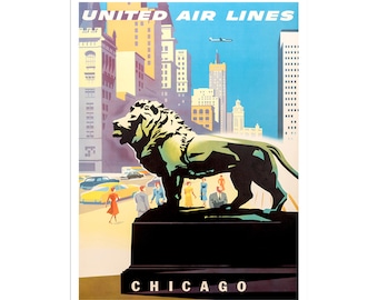 Chicago Art United Airlines reisposter toerisme print (XR2183)a
