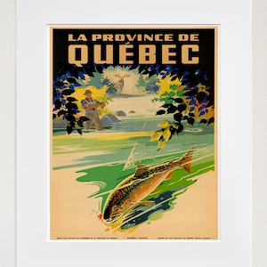 Plakat podróżniczy Quebec, sztuka wędkarska, Kanada, wydrukowany, wystrój domu (XR178)