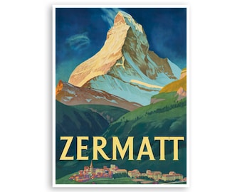 Switzerland Travel Art Print Zermatt Vintage Swiss Home Decor Poster (ZT128)