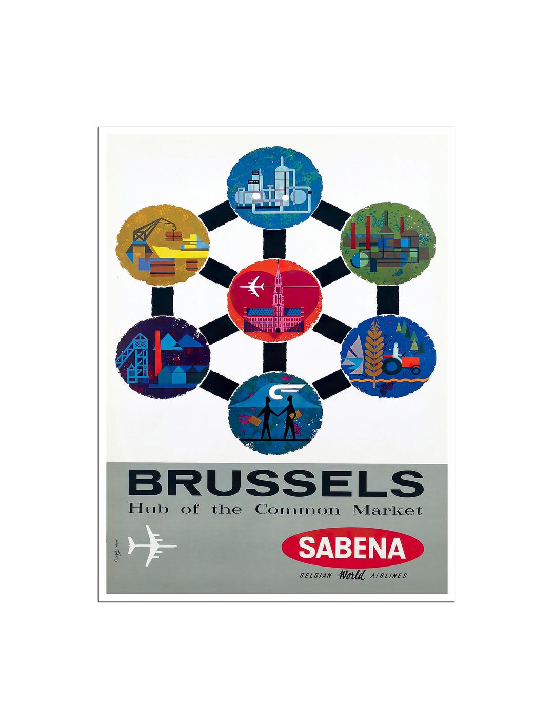 ブリュッセル プリント ベルギー アート セベナ航空 旅行ポスター