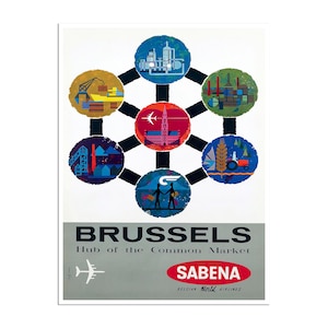 Brussels Print Belgium Art Sebena Airlines Travel Poster (XR4906)