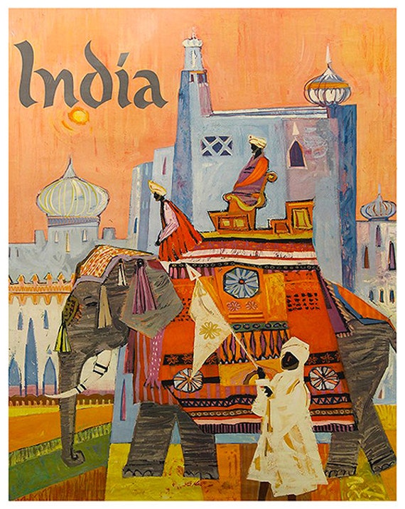 Painting Gouache India Travel Poster Vintage Travel Series