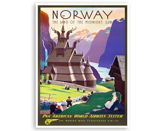 Vintage Norway Art Print Nordic Decor Norwegian Travel Poster (XR4142)