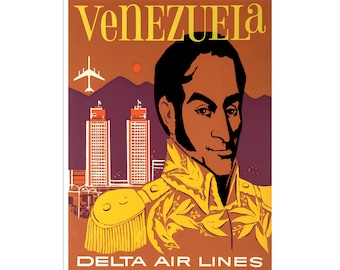 Venezuela Art Caracas Travel Poster Delta Airlines Print (XR2109)a