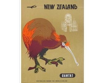 Poster de voyage Nouvelle-Zélande Qantas Art Kiwi Print (XR1739)a