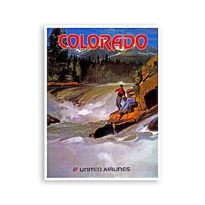 Colorado Travel Poster United Airlines Art River Fishing Print (TR27)a