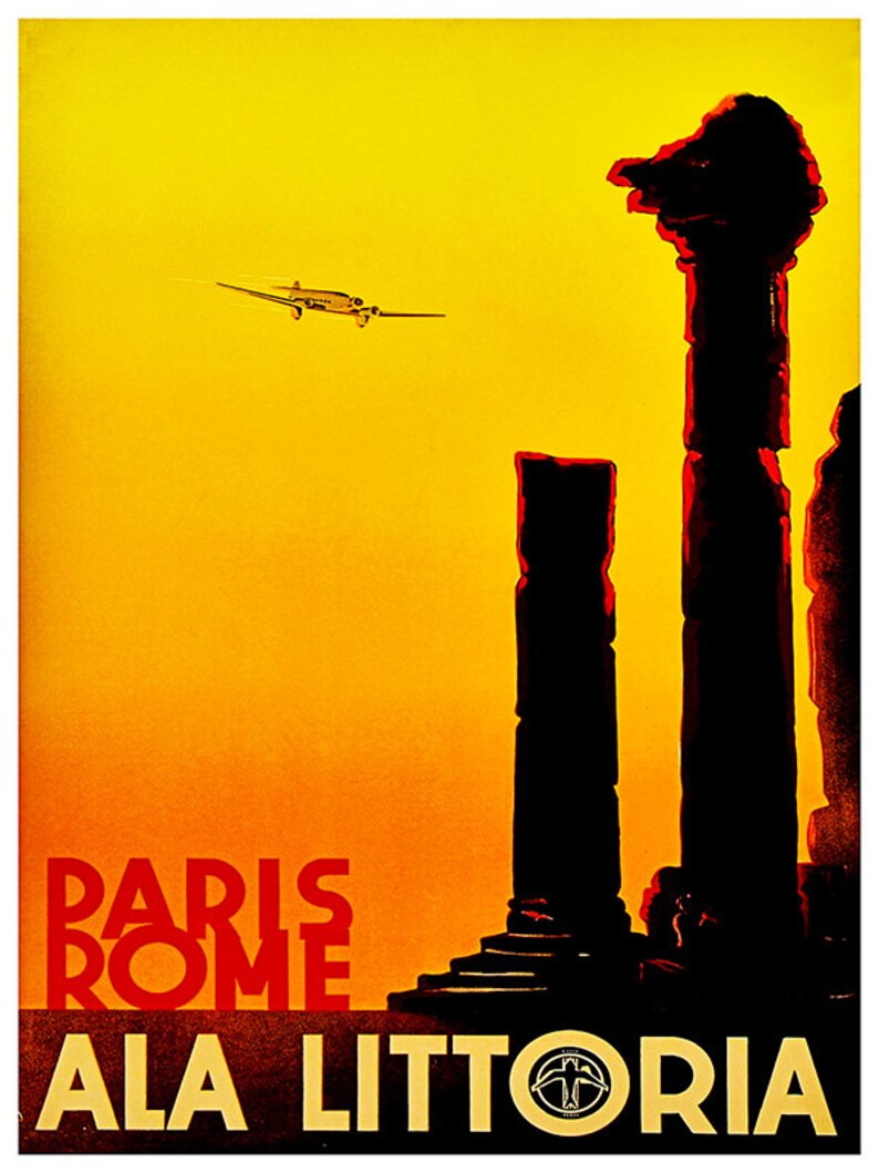 Ala Littoria Travel Poster Paris to Rome Art Print (zt170)a - Etsy