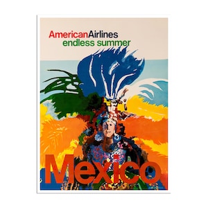 Mexico Art American Airlines Travel Poster Mexican Print  (XR4892)