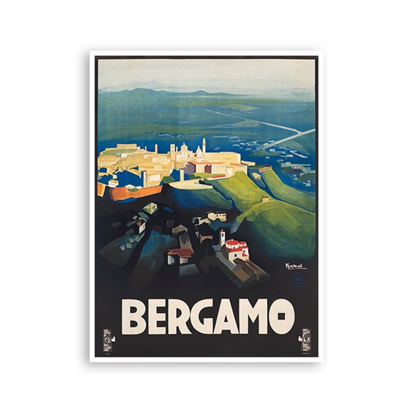 Bergamo Italy Art Print Travel Poster Retro Italian Home Decor (XR4090)