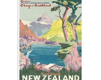 New Zealand Wall Art Travel Poster Print Retro (XR2975)