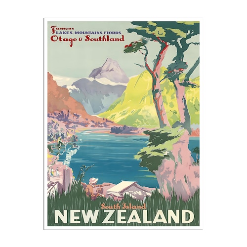 New Zealand Vintage Travel Poster: South Island Art (digital