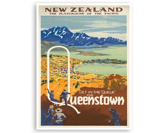 Queenstown Art New Zealand Print Vintage Travel Poster Retro Wall Decor (XR4372)