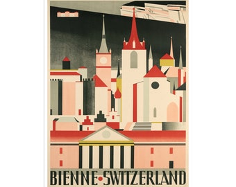 Bienne Poster Switzerland Travel Art Swiss Poster Print Home Decor (XR2631)