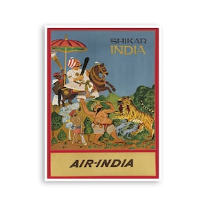 India Art Shikar Hunting Indian Travel Poster Air-India Print (XR2959)a