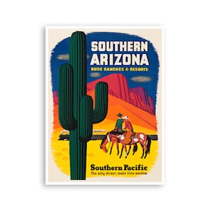 Arizona Travel Poster Southern Pacific Art Cowboy Print  (XR3891)a
