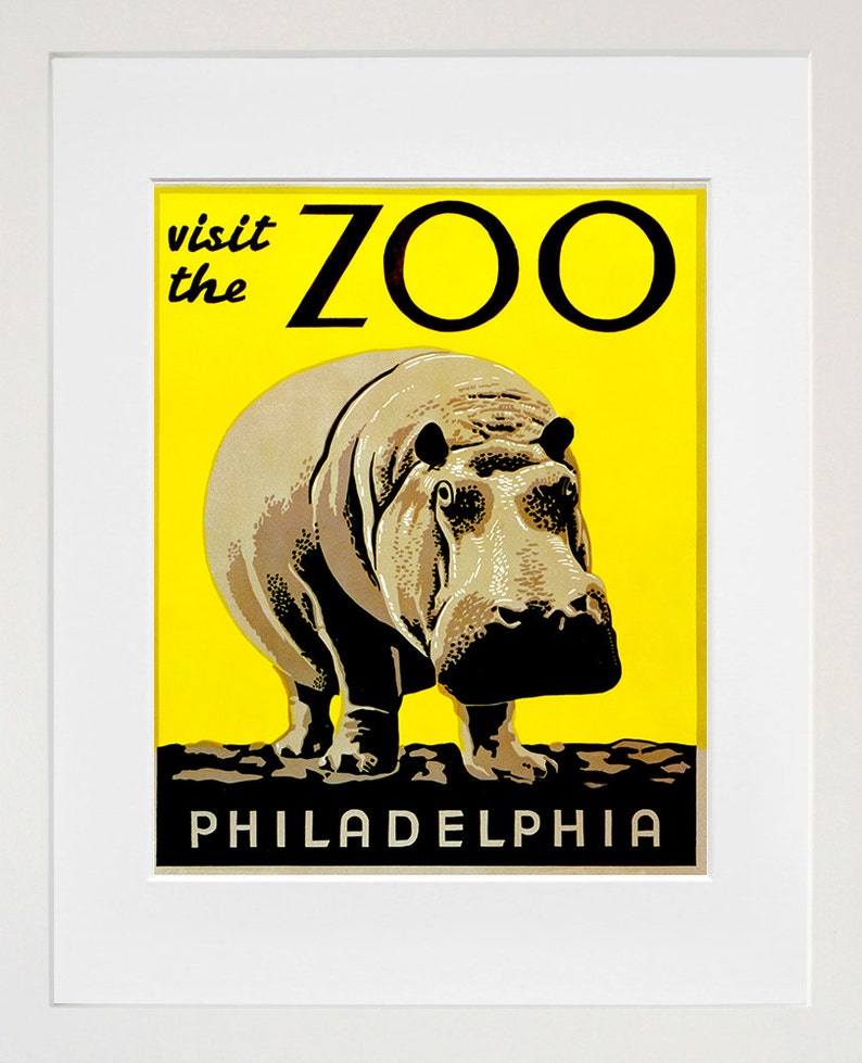 ZT196 Animal Art Poster Zoo Hippo Print Vintage Home Decor