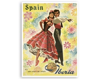 Affiche Vintage IBERIA Airlines Spain 50x70 Cm - Poster Neuf Haute Qualité, Marque PostersAndCo
