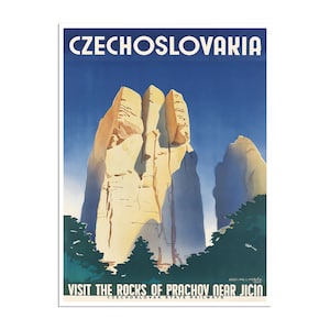 Czechoslovakia Art Czech Print Prachov Cliffs Travel Poster (XR4563)a