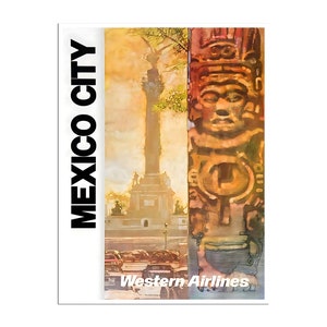 Mexico City Art Western Airlines Travel Poster Mexican Print (XR4538)a