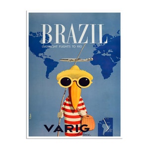 Brasilien Reise Poster Rio De Janerio Art Varig Fluglinien Print (XR4718)a