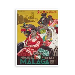 Póster de viaje con impresión de fiesta de decoración española vintage de Málaga, España (XR4077)
