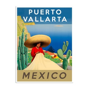 Puerto Vallarta Poster Mexican Travel Print Mexico Vintage Art (xr4696)
