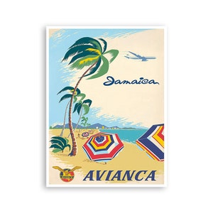 Jamaica Travel Poster Jamaican Art Avianca Airlines Print (XR3392)a