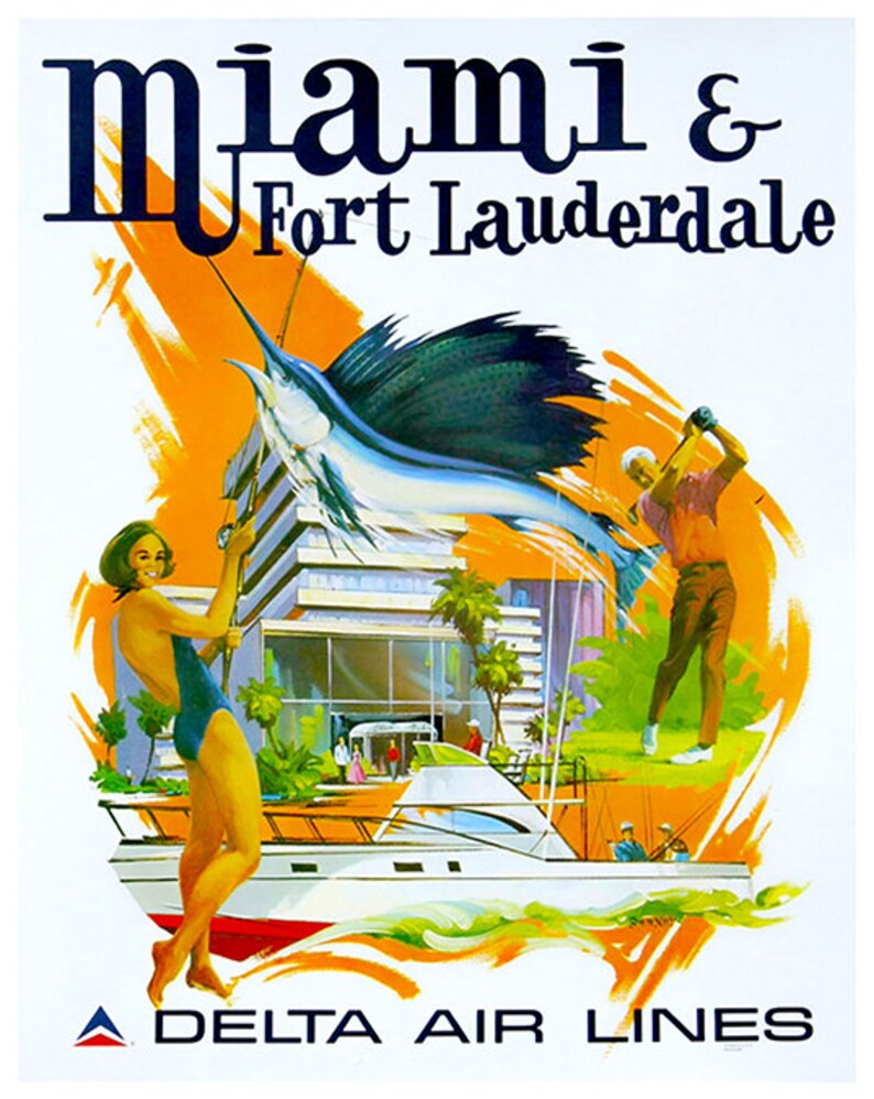 Florida Art Wall Decor Miami Fort Lauderdale Retro Travel | Etsy