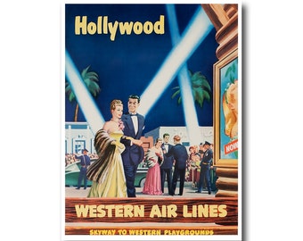 Hollywood Art Los Angeles Print Western Airlines Travel Poster (XR873)a