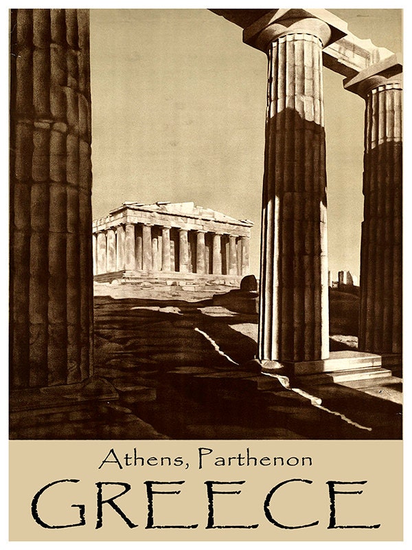 Greece Travel Poster Greek Art Print Vintage Home Decor Etsy