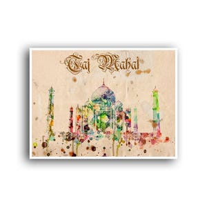 Taj Mahal Print India Travel Poster Indian Painting Watercolor Art (WA2)a