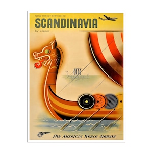 Affiche de voyage en Scandinavie, impression d'art Pan American Airlines (TR72)a
