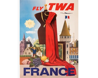 Póster de viaje vintage de TWA con impresión artística de Francia (XR2106)a