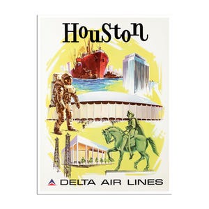 Houston Print Texas Art Delta Airlines Travel Poster (XR4982)