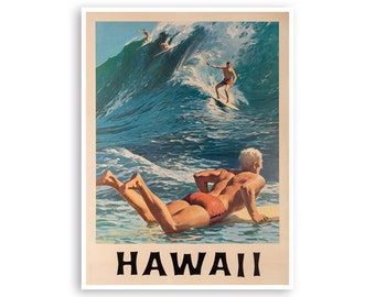 Vintage Hawaii Art Retro Surfer Print Hawaiian Travel Poster Home Decor (XR1794)