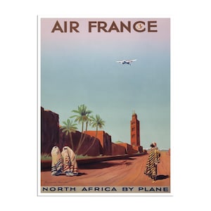 North Africa Print Air France Travel Poster African Art (ZT11)a