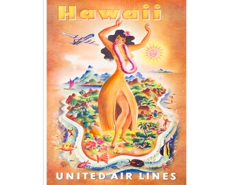 Poster di viaggio d'arte retrò con stampa Hawaii (XR1374)