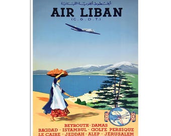 Lebanese Print Air Liban Travel Poster Lebanon Art (XR4917)
