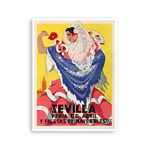 Seville Art Spain Travel Poster Spanish Feria De Abril 1953 Print (XR4191)a