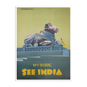 Póster de Mysore, arte de viaje a la India, impresión retro del toro sagrado (XR3198)